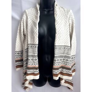 JW Style Open Hi Lo Cardigan Sweater Ethnic Aztec Cream Waterfall Christmas Sz S